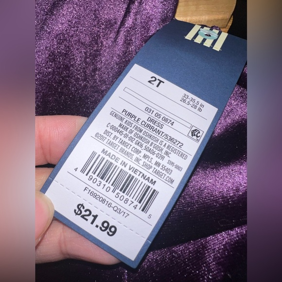 Genuine Kids Oshkosh Purple Velvet Gem Buttoned Back Dress Size 2T NWT - Picture 6 of 8